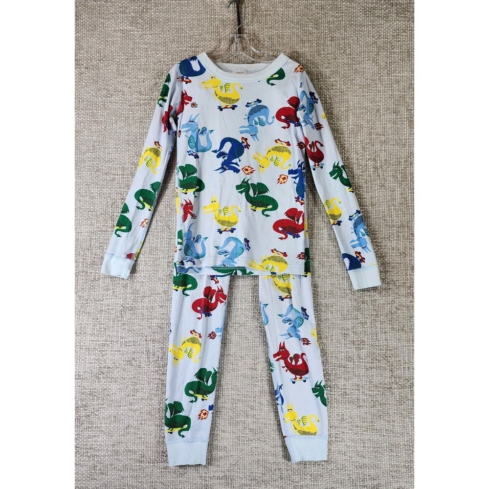 Hanna Andersson Dragons Pajama Set Kids 8 Light Blue Stretch Knit Organic Cotton